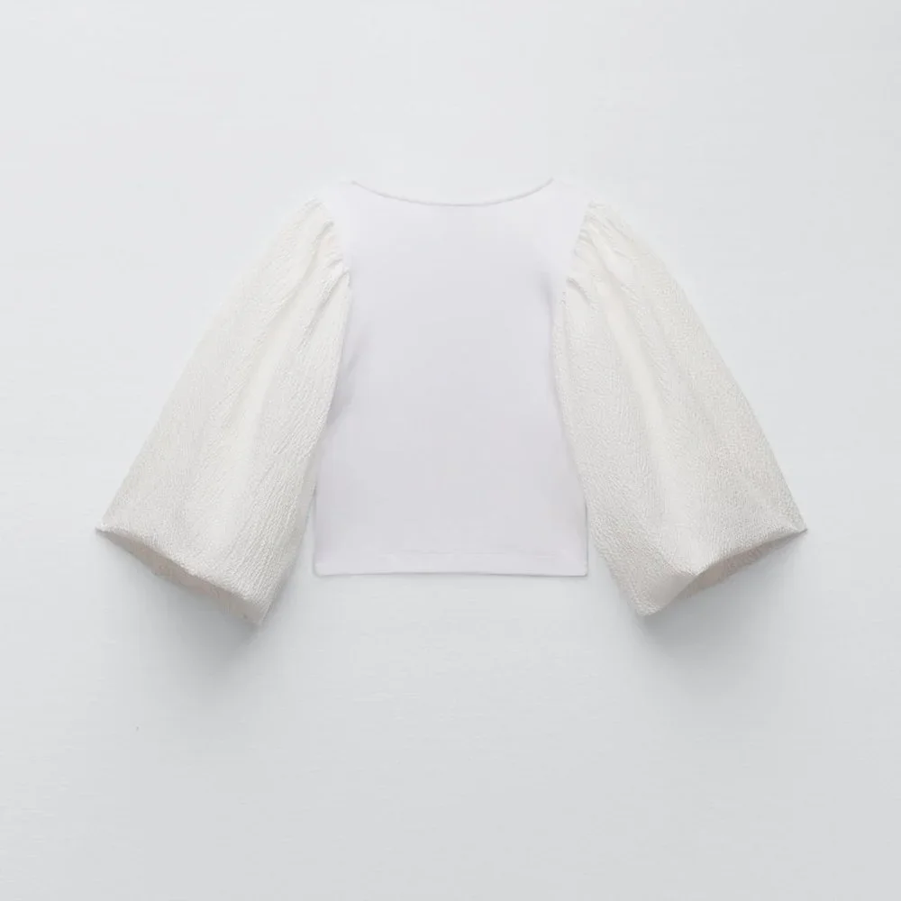 Zara White Matching Textured Top Sz Small NWT